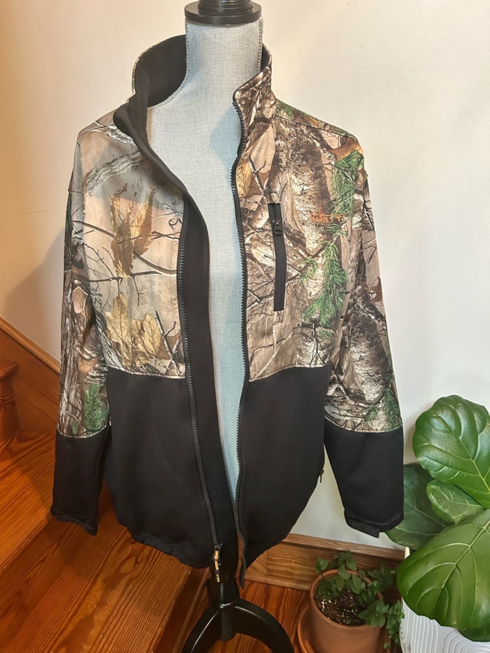 Camouflage Softshell Jacket with Black Lower Panel